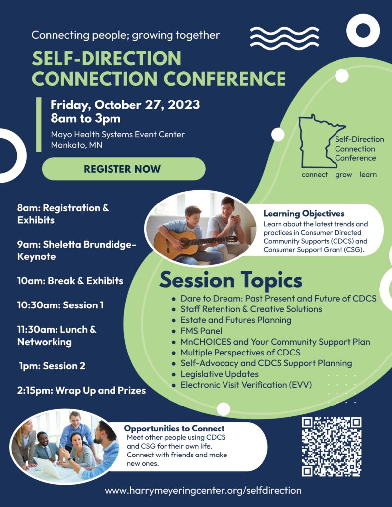 Short Agenda Flyer outlining the schedule and sessions for the Self-direction Connection Conference. 